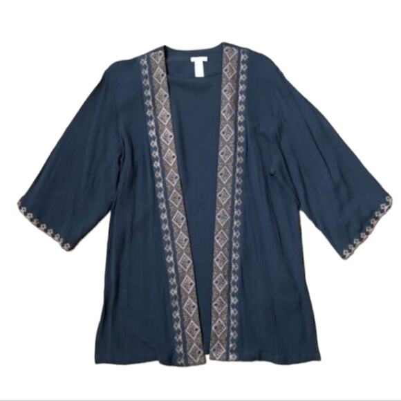 NWT J.JILL EMBROIDERED CRINKLED KIMONO IN BLUE SMOKE MULTI OS - Picture 1 of 7
